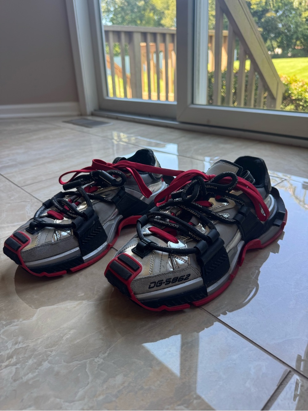 Dolce & Gabbana Silver and Red Men's Athletic Sneakers